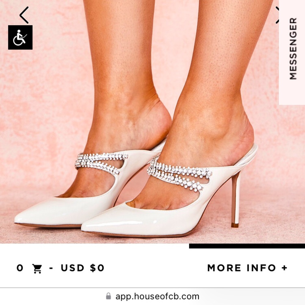 House of CB GLACIER IVORY PATENT CRYSTAL EMBELLISHED MULES